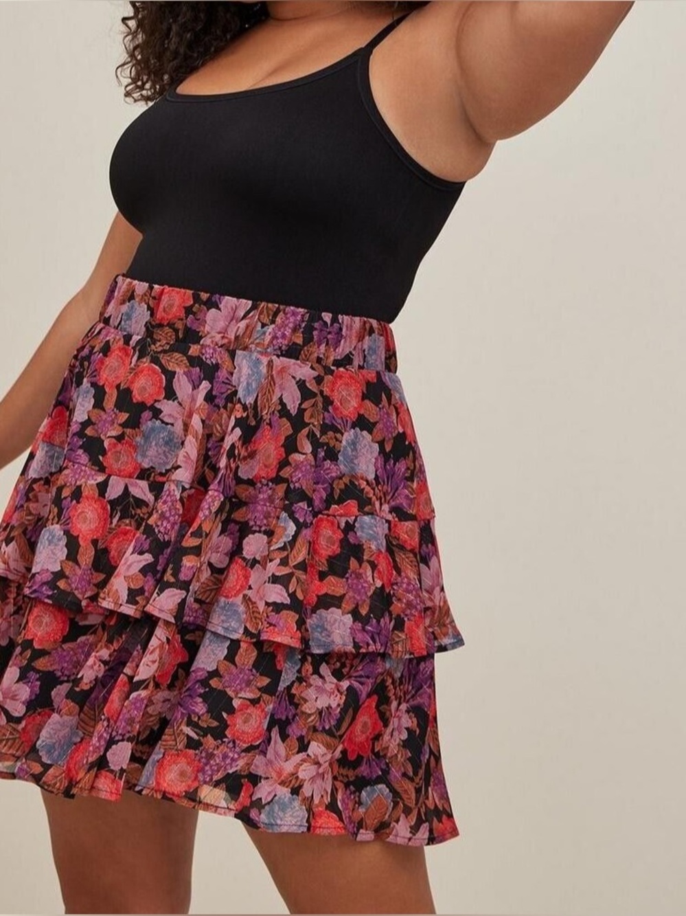 Torrid Dark Floral Tiered Skirt•Line•Floral Noir•Feminine•Ruffles•botanical• 2